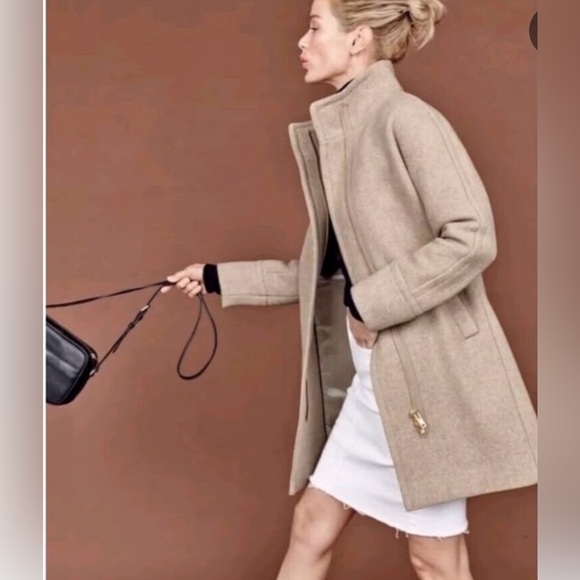 J.Crew Stadium Cocoon Nello Gori Iconic Wool Blend Peacoat Sand/Heather Oat Sz 6 - Picture 4 of 16